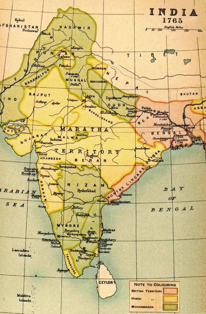 Territories in the Indian subcontinent, 1765