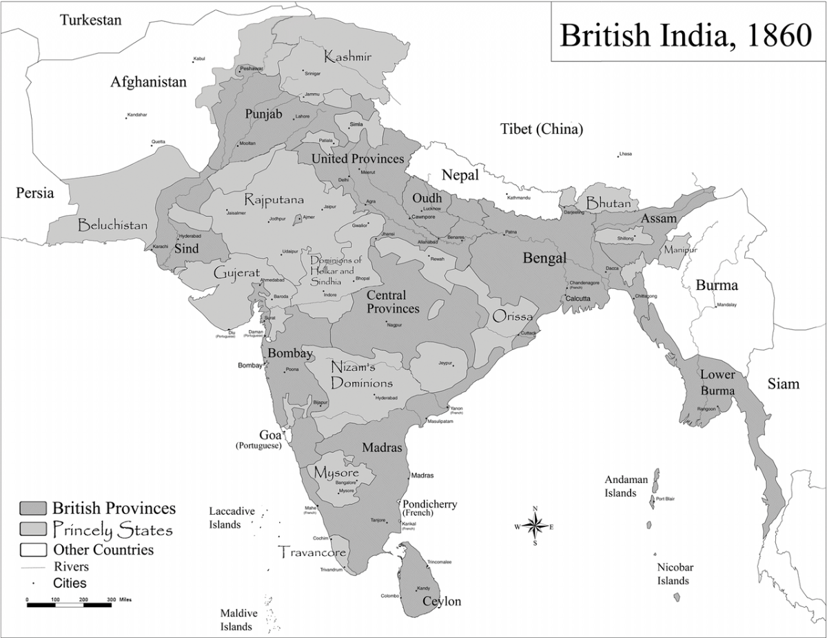 A map of British India in 1860