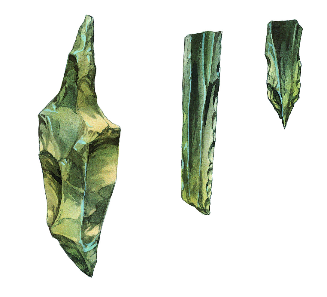 Upper Palaeolithic tools: point, scraper blade, burin