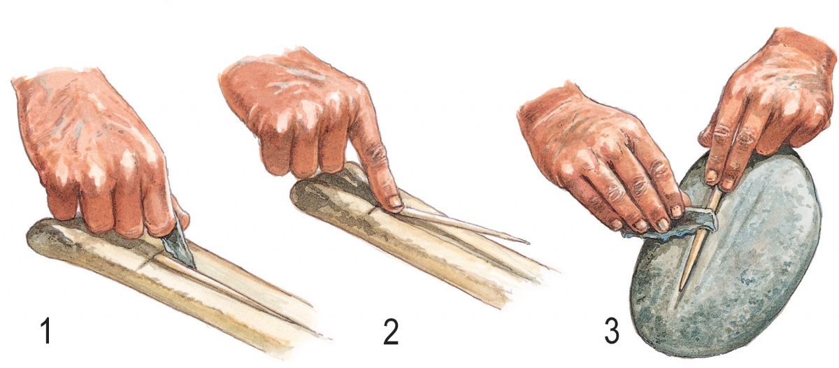 Using tools to make a bone needle