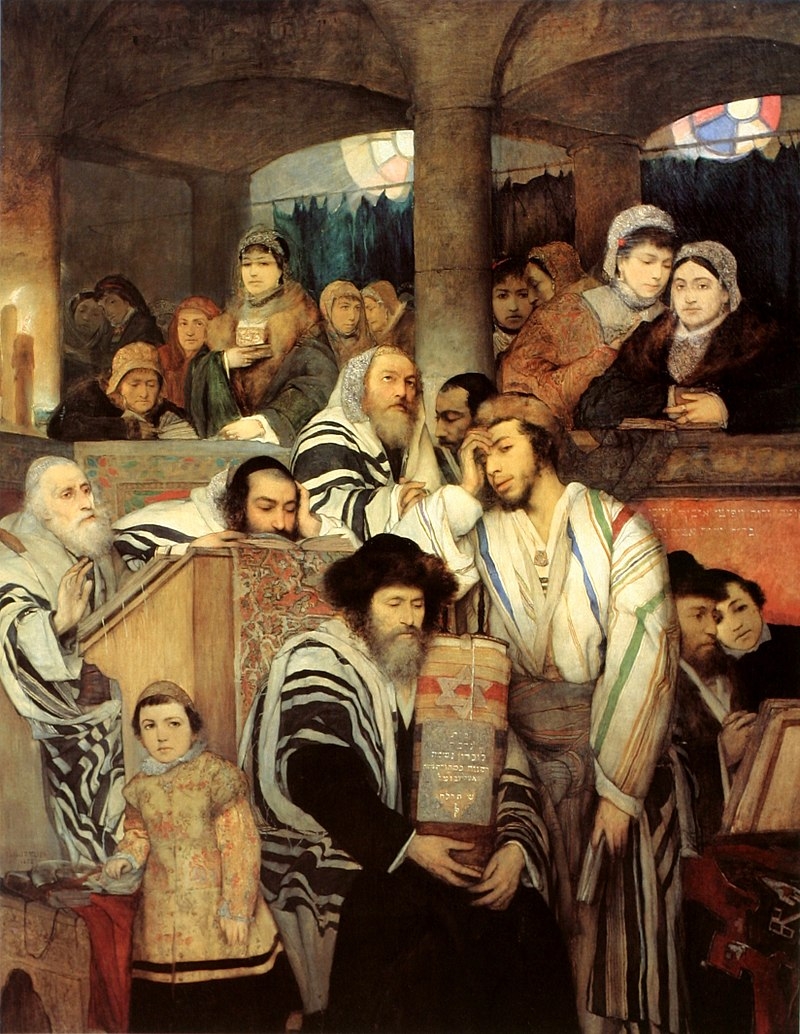 Hasidic Jews praying in the synagogue