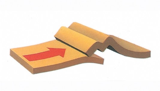 A diagram showing two tectonic plates pushing together