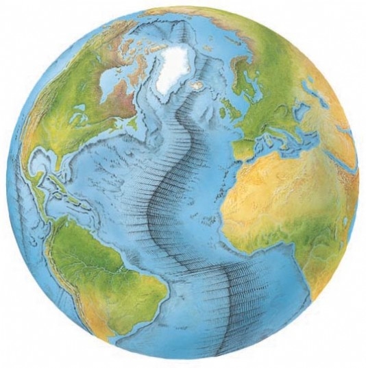 The Mid-Oceanic Ridge on the Atlantic Ocean floor.