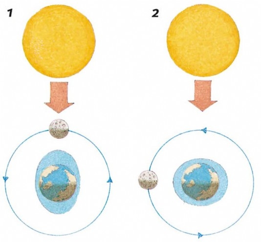 The gravitational pull by the Sun and Moon