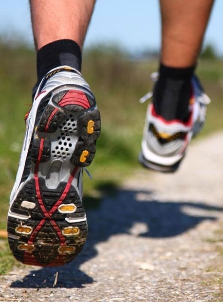 Grips on the soles of running shoes stop you slipping.