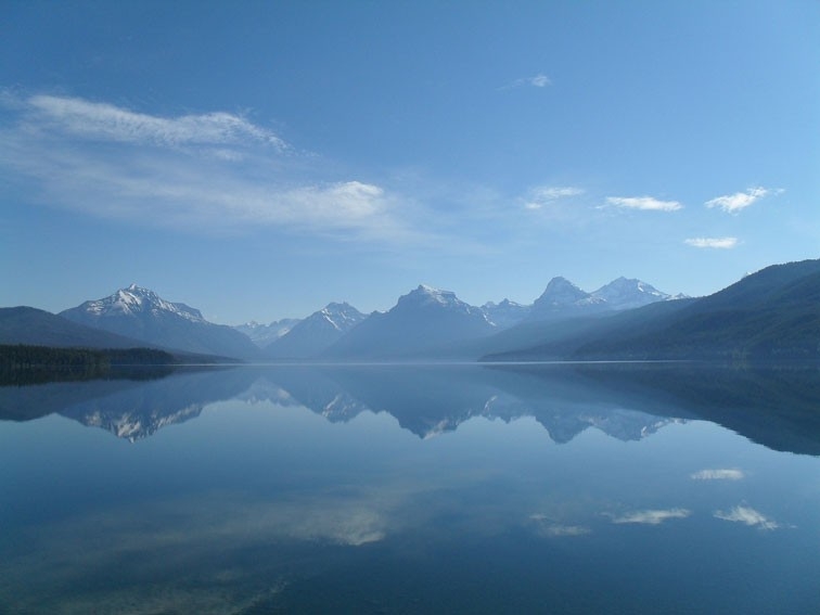 Mountains reflected on the surface of a lake