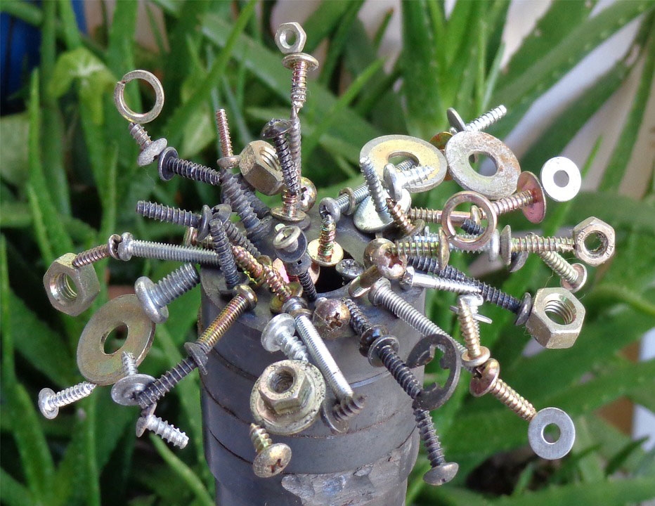 Nuts, bolts and screws attracted to a magnet