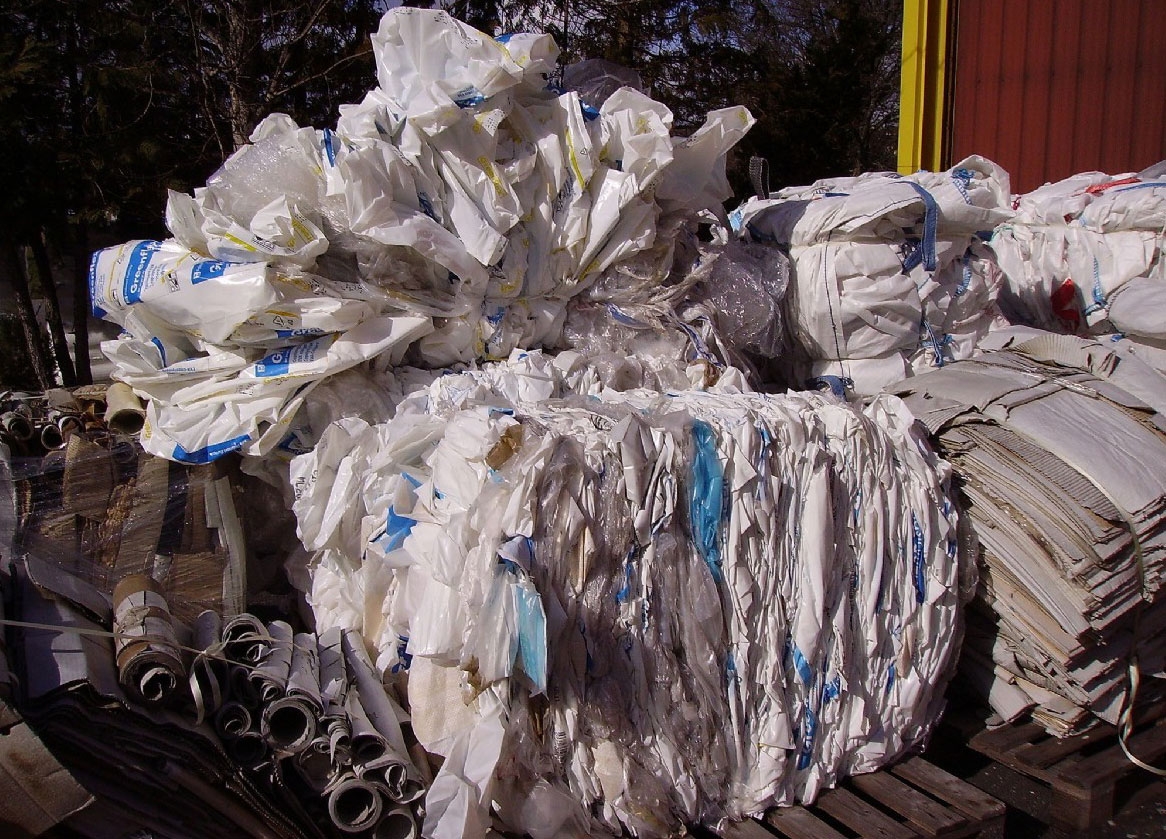Industrial plastic waste at a recycling facility