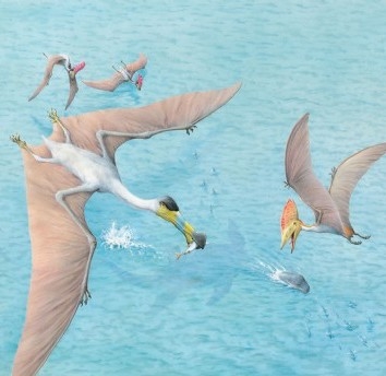 Pterosaurs flying over the sea