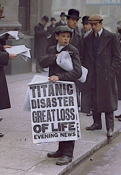 Newsboy Ned Parfett with news of the disaster