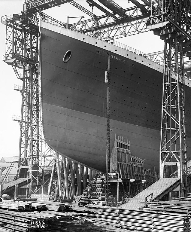 Titanic under construction in Belfast Harbour