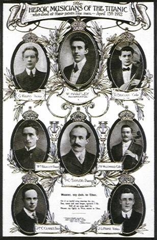 The eight members of Titanic's band