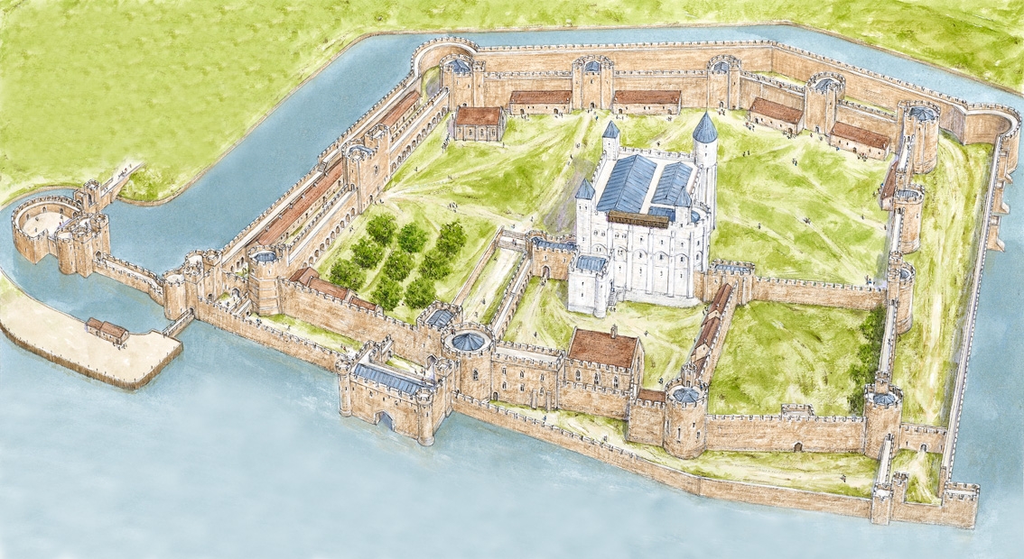 The Tower of London, after being rebuilt by Edward I