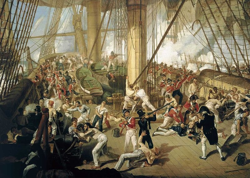 Nelson falls during the Battle of Trafalgar