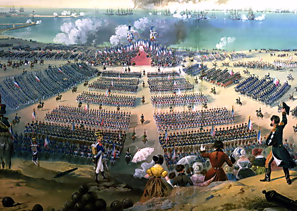 Napoleon inspects the troops of the Grand Army.