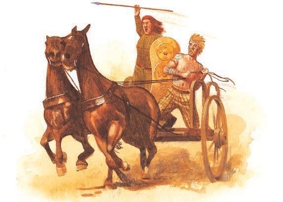 Boudicca rides into battle on her chariot