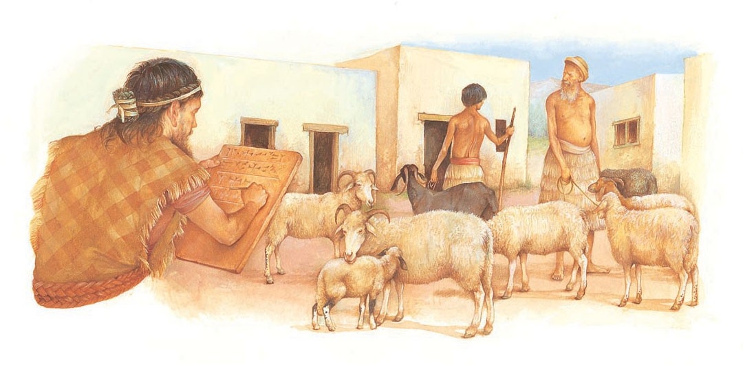 A Sumerian scribe recording a farmer's livestock