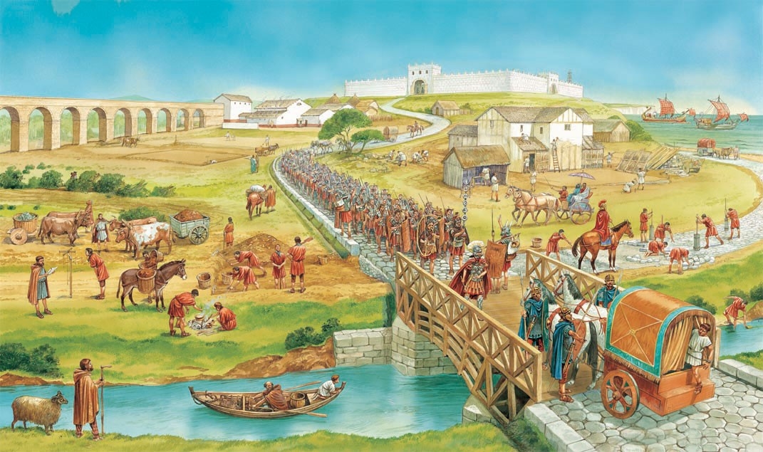The Romans built roads and aqueducts across the empire