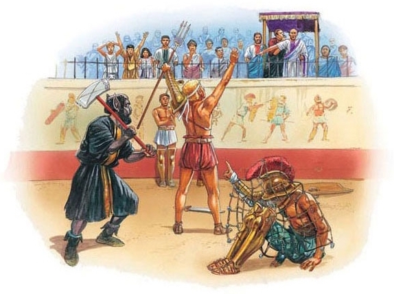 A defeated gladiator is refused mercy