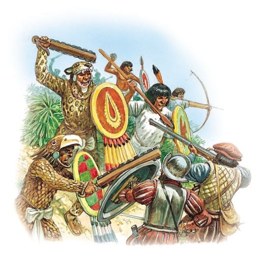 Aztec warriors fight the Spanish