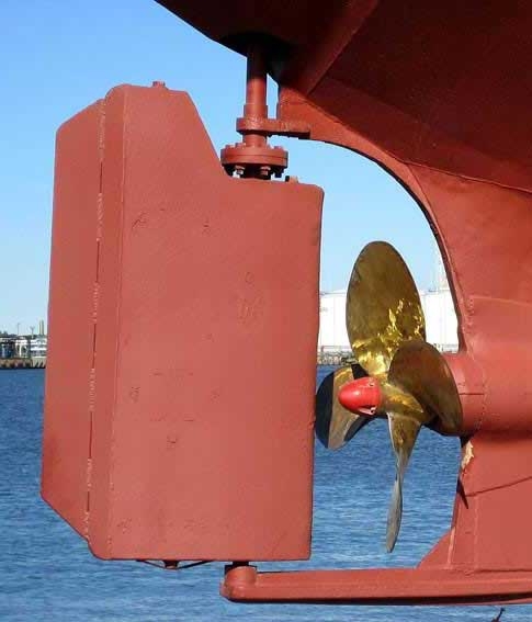 A ship's propeller and rudder