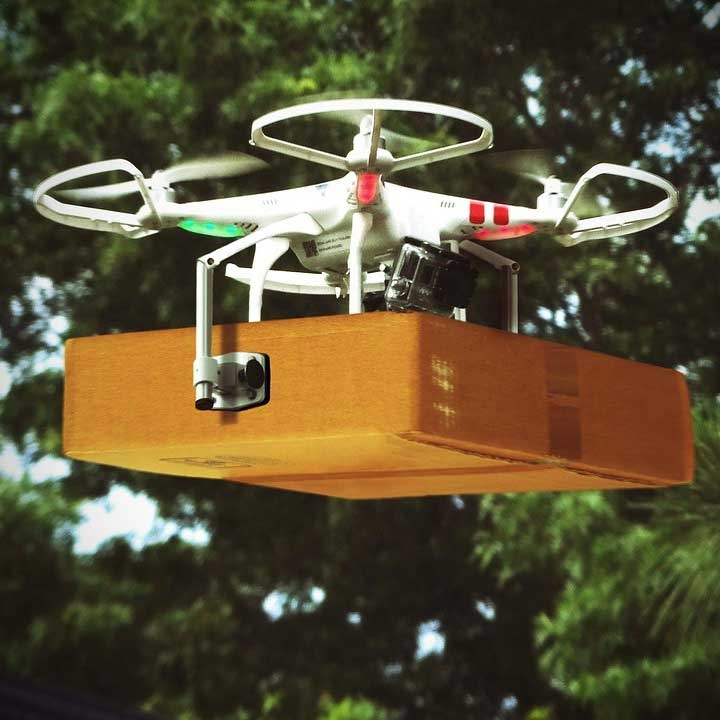 Drone delivering a package
