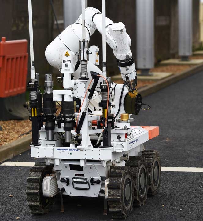 Bomb disposal robot in action