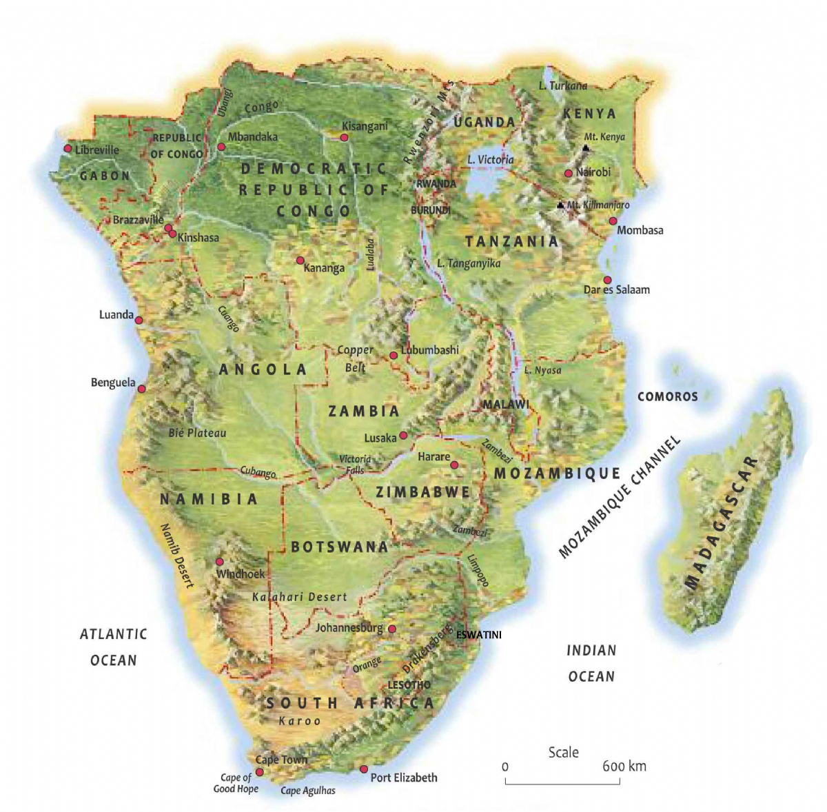 A map of Southern Africa