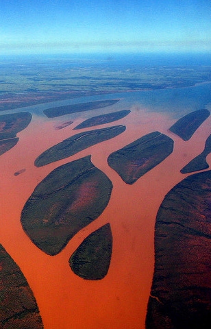 A river in Madagascar choked by eroded soil