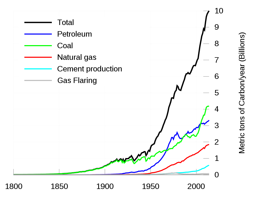 Annual CO2 emissions from the burning of fossil fuels
