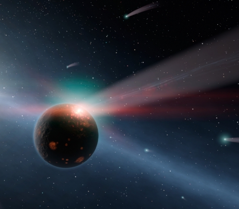 Comets crash into a rocky planet during the LHB