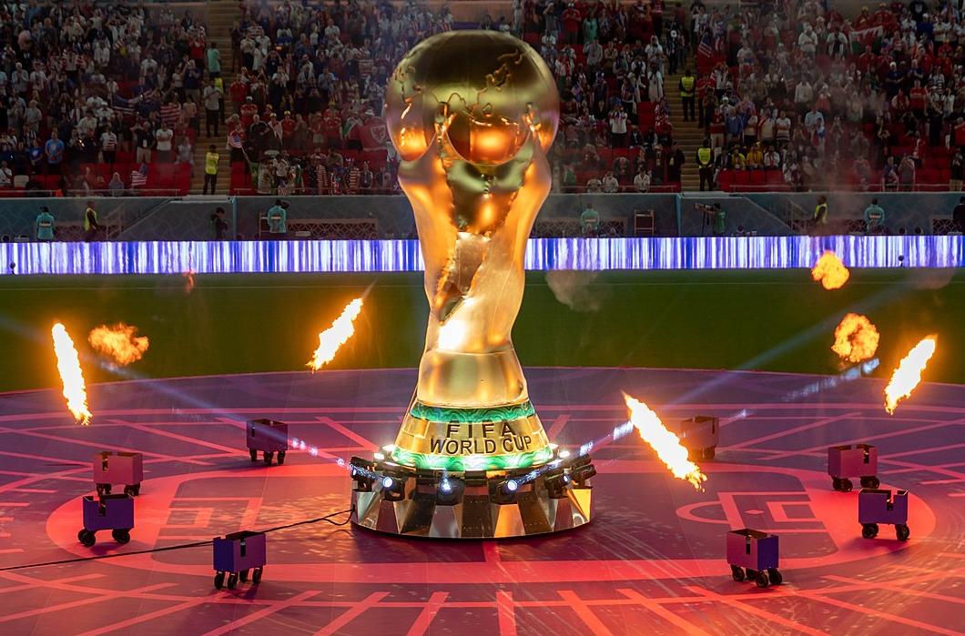 A giant replica of the FIFA World Cup trophy