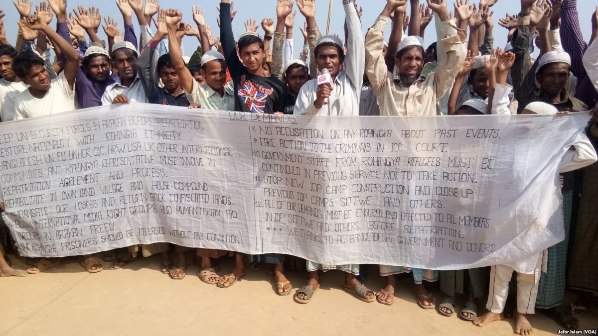 Rohingya protesting against repatriation