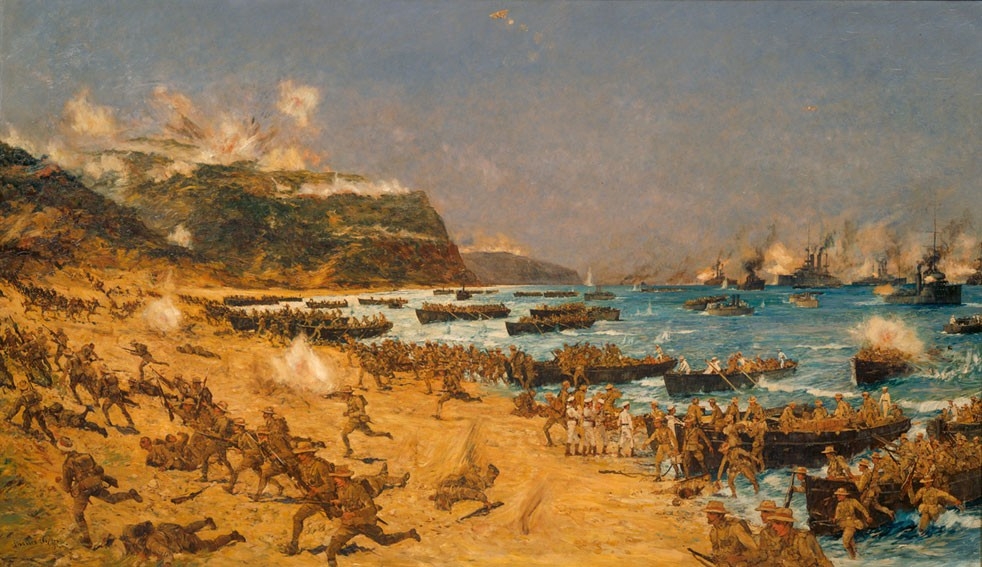 A painting of the landing at Anzac Cove
