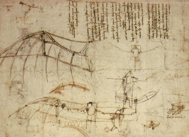 Designs for a flying machine, around 1488