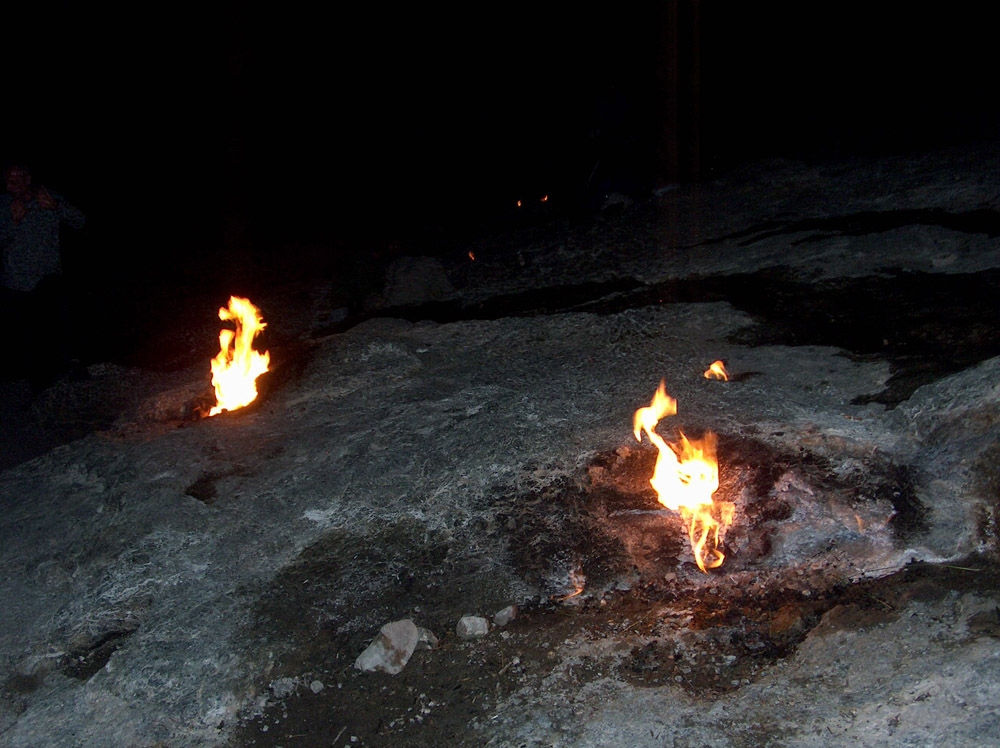 Methane from under the ground burning