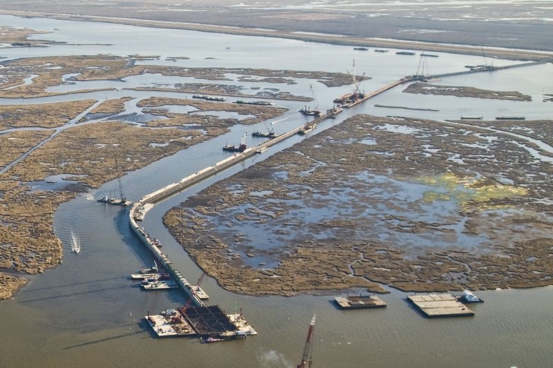 A storm surge barrier being built in Louisiana
