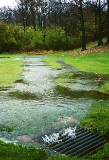 Water on saturated ground draining away