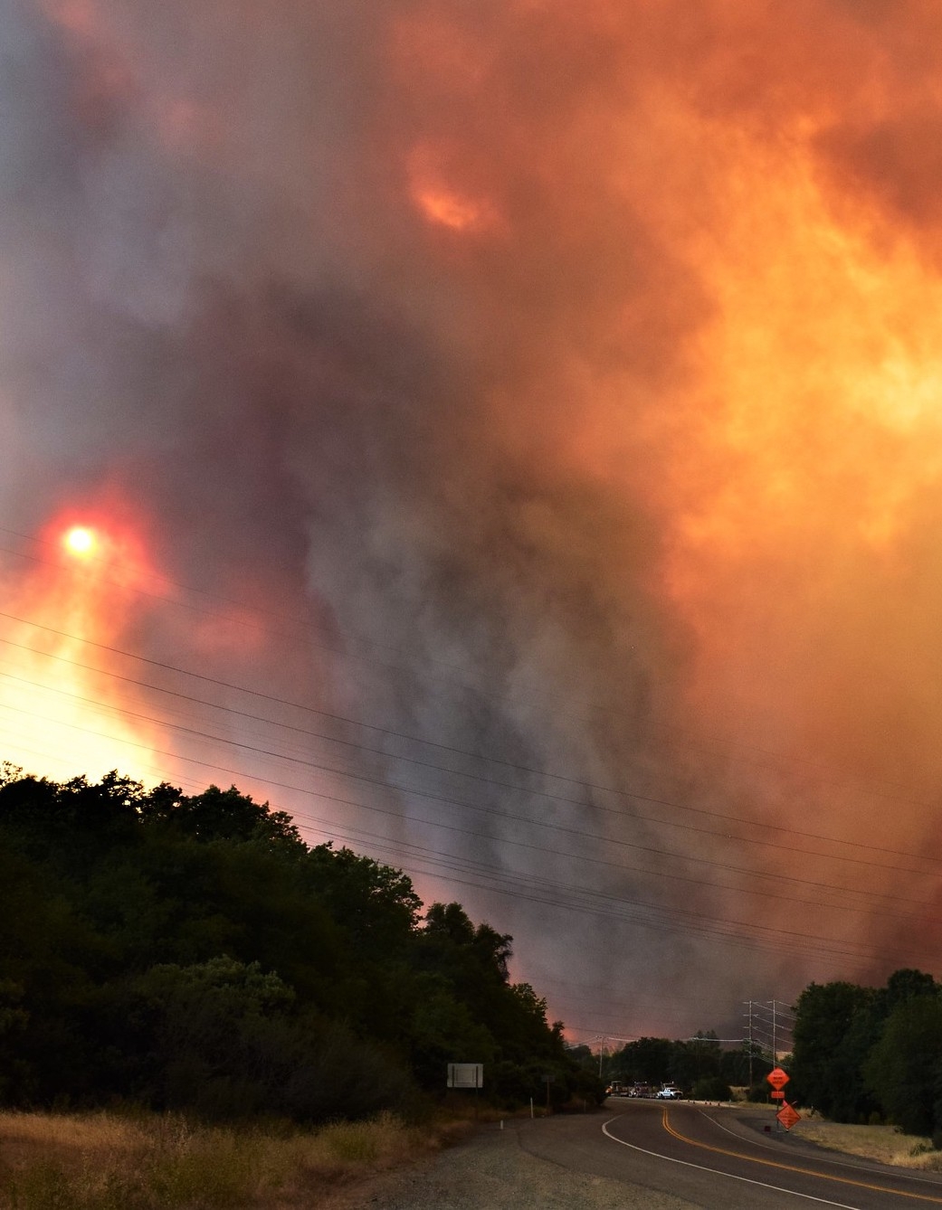 A wildfire burning in California, 2018 drought