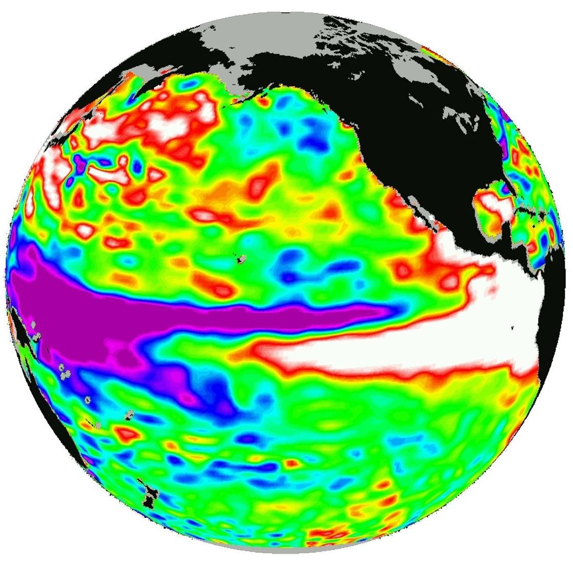 1997–98 El Niño: warmest waters are shown as white
