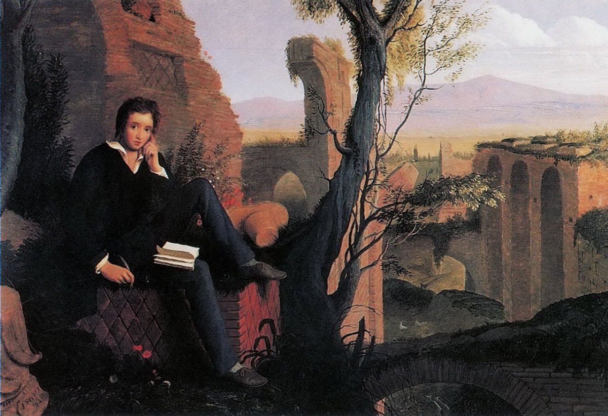 A painting of Shelley writing in Italy
