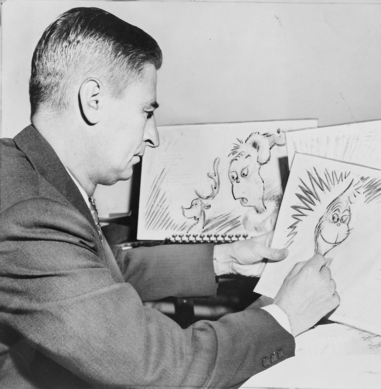 Theodor Seuss Geisel drawing the grinch