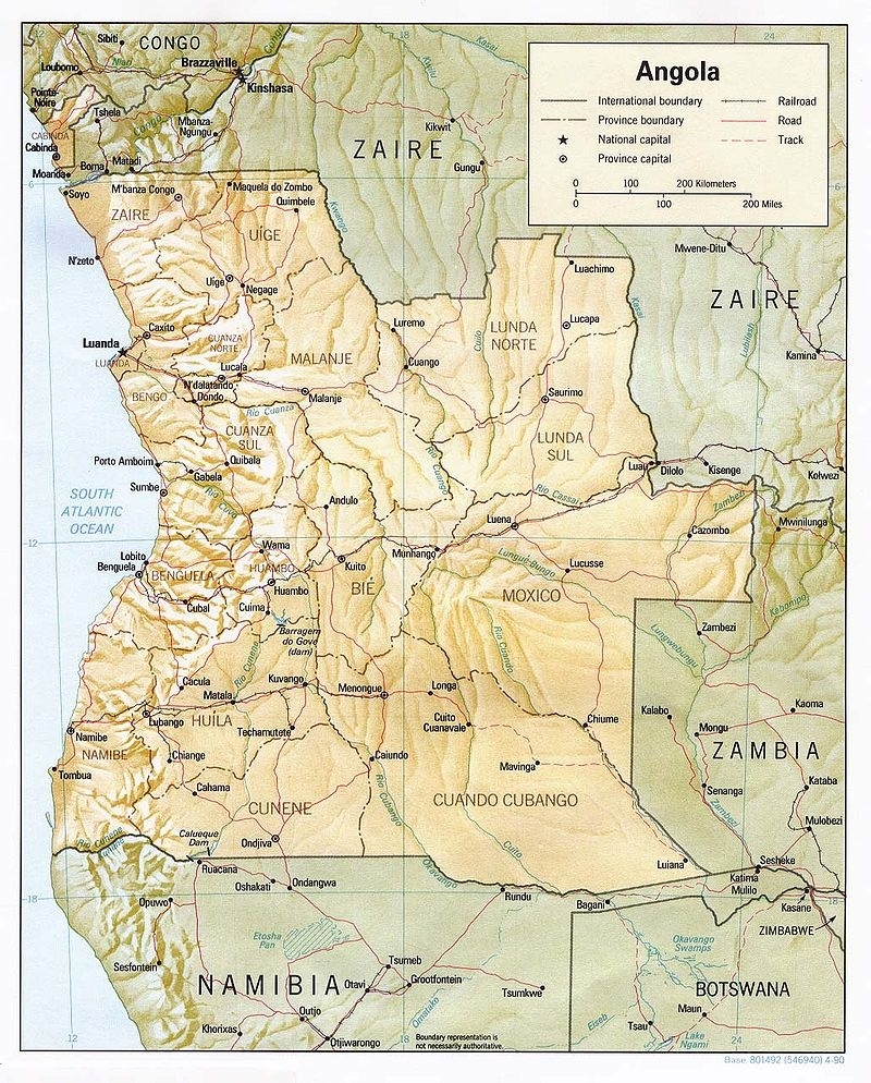 Map of Angola (Mavinga is in the southeast)
