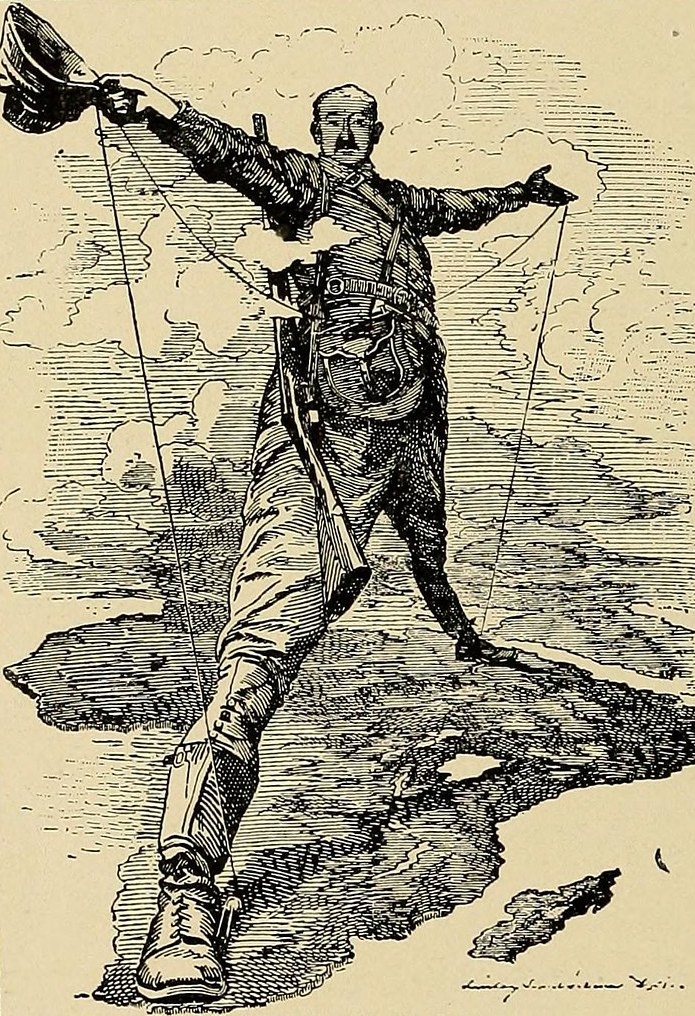 A cartoon of Cecil Rhodes spanning "Cape to Cairo"