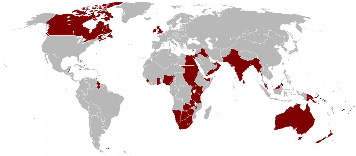 A map of the British Empire in 1921 at its height 