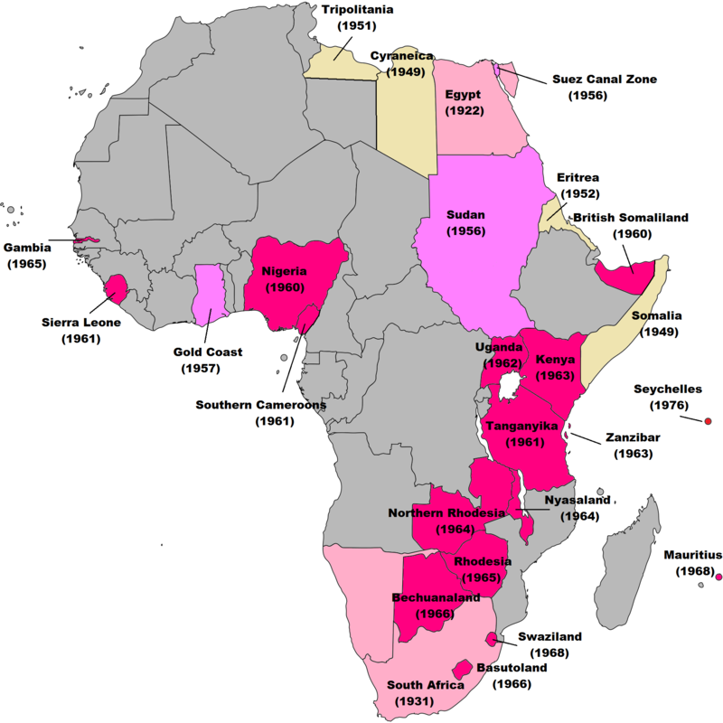 Map of British decolonization in Africa
