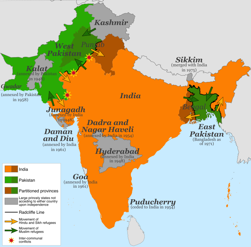 Map of the partition of India in 1947