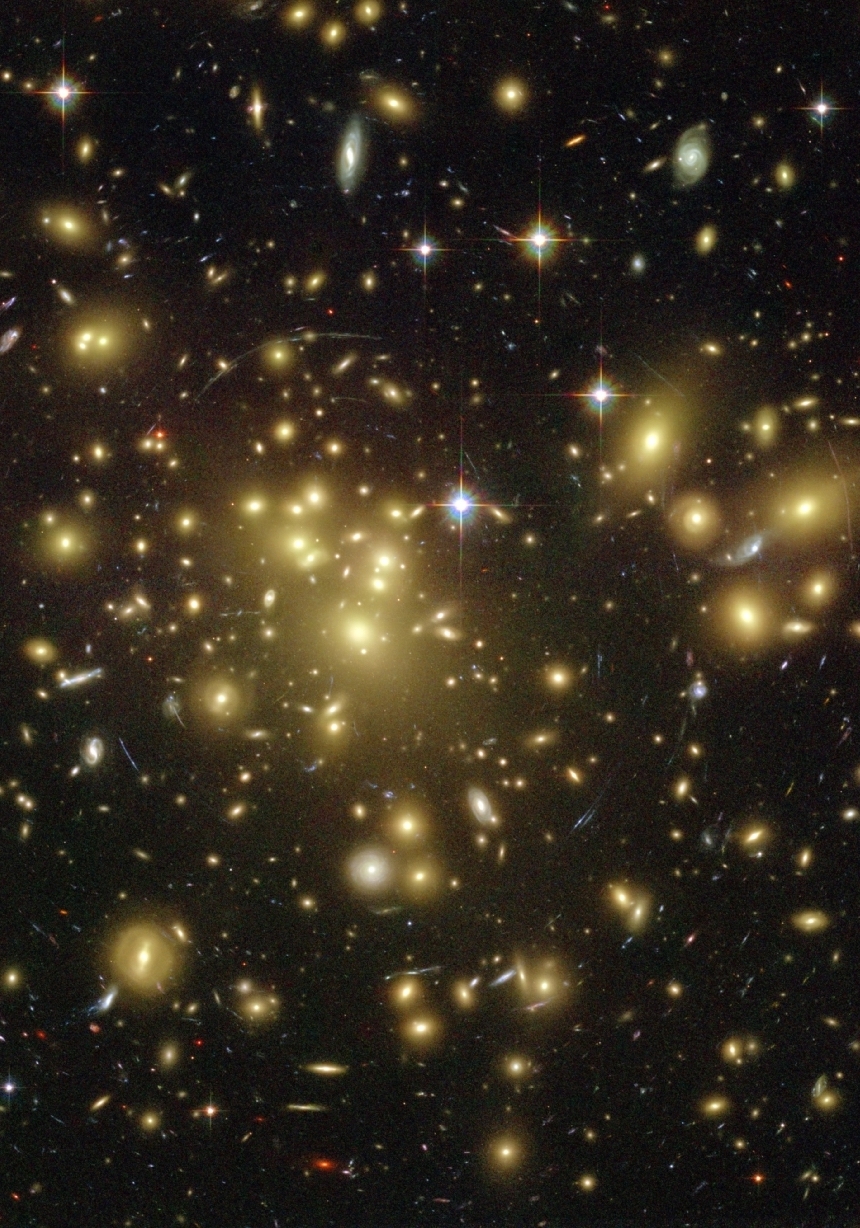 A galaxy cluster acting as a gravitational lens