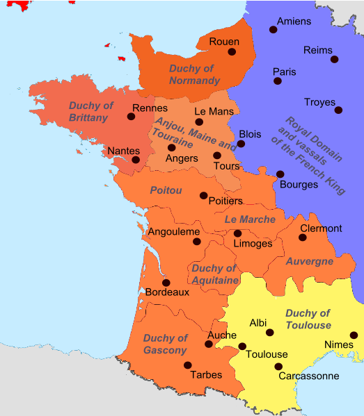 Map of Angevin Empire possessions in France