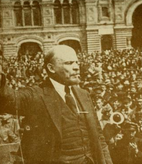 Lenin speaks to the crowds, Petrograd, April 1917.